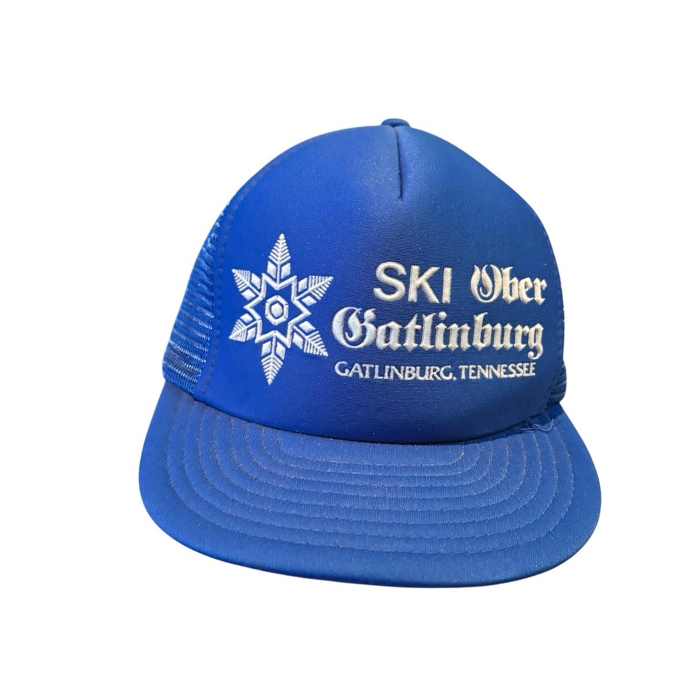 Vintage SKI Ober Gatlinburg Mesh Trucker Style‎ Snap Back Hat Blue White Snow